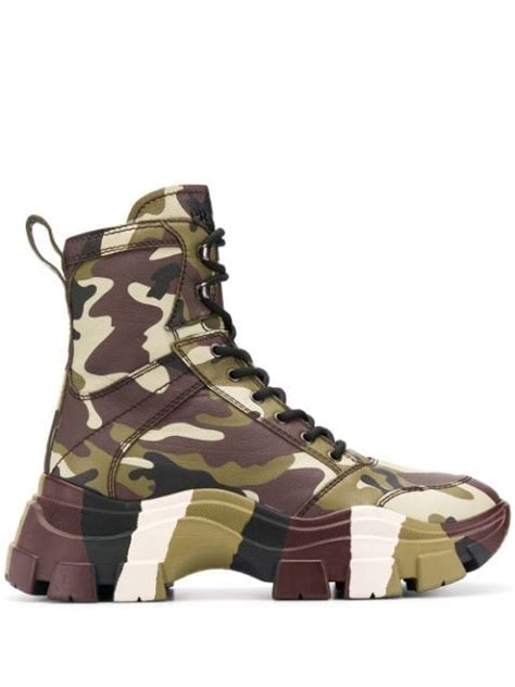 Prada Camouflage Print Combat Boots .